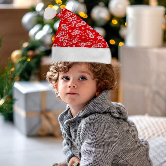 Взрослые Детская Рождественская Шапка Шапка Санта Клауса Цветочный Узор Красно-Белая Рождественская Шапка для Веселого Рождества Новогодней Вечеринки Фестивальный Костюм Аксессуар
