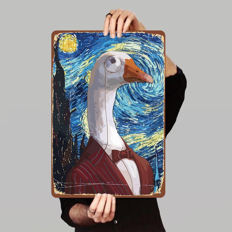 Van Gogh Starry Night Art Mr Goose Custom Metal Tin Painting Living RoomWall Decor Creative Home Gift