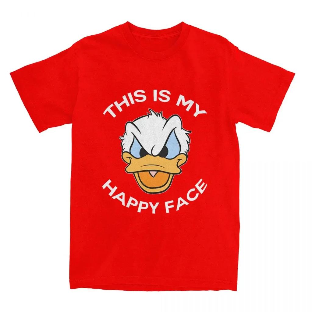 Casual Donald Duck This Is My Happy Face T-Shirts Pure Cotton Tees Shirt Gift Idea Clothing Unisex
