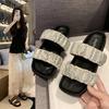 Slippers Women's Summer Outer Wear 2025 Summer New Versatile Fairy Style with Skirt Rhinestone Flat Bottom Beach Cool Slippers Women