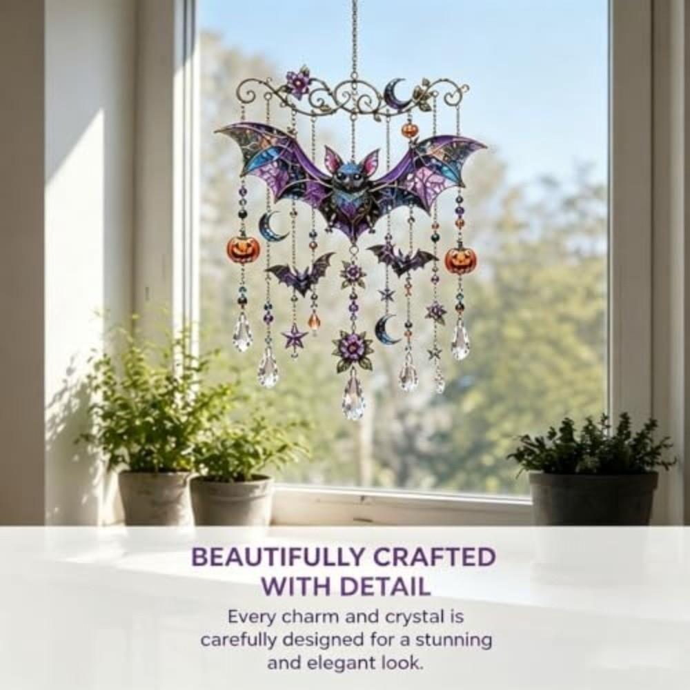 Hanging Chain Glass Suncatcher Halloween Themed Wind Chime Cute Hanging Ornament Door Display