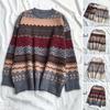 Women Autumn Winter Loose Fit Sweater O-neck Long Sleeve Pullover Tops Striped Print Knitting Jumpers Casual Knitwear