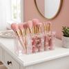 Transparent Makeup Brush Holder 3 Grids Stationery Storage Box Pen Display Case  for Living Room