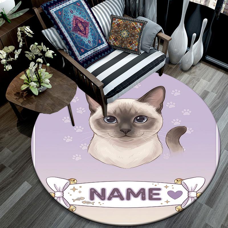Custom Name,Cat Fish Label Portrait pattern round rug,Carpet Rug for Living Room Bedroom Playroom ,Non-slip Floor Mat,Holiday Gifts and Birthday Gifts