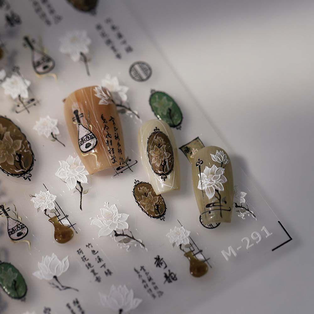 Наклейки для ногтей с китайскими цветами и жемчугом, бамбуковые листья, китайские украшения для ногтей, леди
