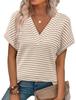 2026 Women's Summer New V-Neck Striped Pineapple Plaid Loose Short Sleeve T-Shirt Top