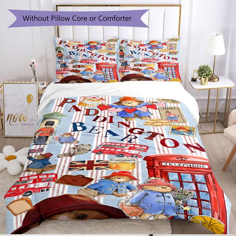 3pcs Duvet Cover Set (1*Duvet Cover + 2*Pillowcase, Without Core), Paddington Bear Print Soft All‑Season Bedding Set, Home Bedroom Decor Gift