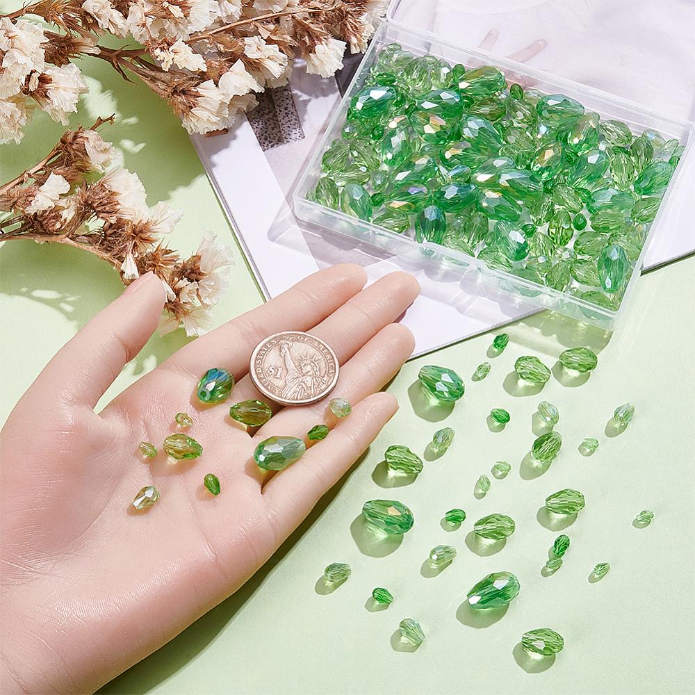 280Pcs 6 Styles Faceted Glass Beads Strands Teardrop Green 5~15x3~10mm Hole: 0.5~2mm