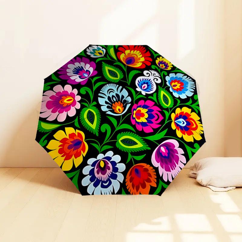Colorful Floral Umbrella - Automatic Opening/Closing, Foldable Design, , Festival Gift for Fans, Travelers, Daily Use1121129a