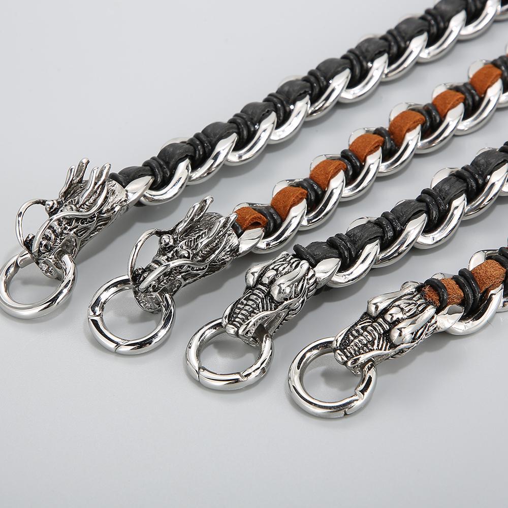 Плетеный кожаный браслет в стиле панк-волк, мужской браслет в форме черепа дракона, мужские браслеты с подвесками на руку, роскошные ювелирные изделия из нержавеющей стали, гот