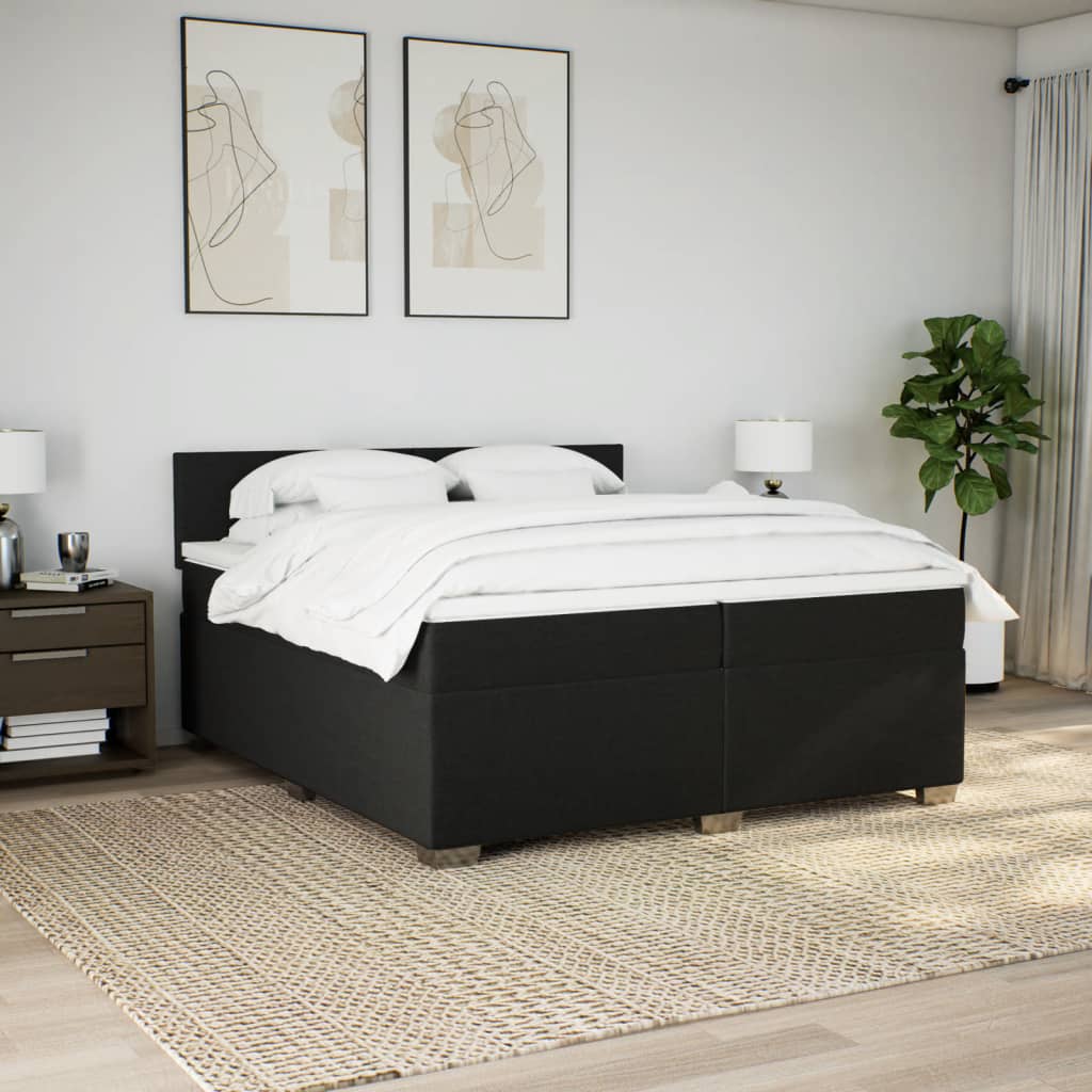 Box Spring Bed with Mattress Black 200x200 cm Fabric