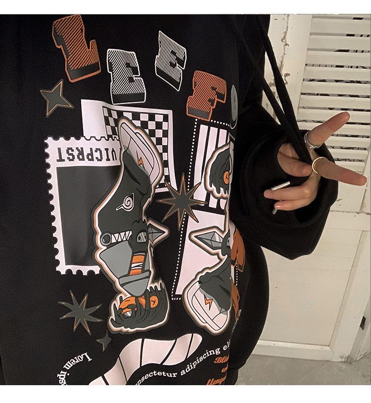 Мужское худи оверсайз из плотного материала - осенне-зимний хип-хоп стиль с утолщенным вельветом