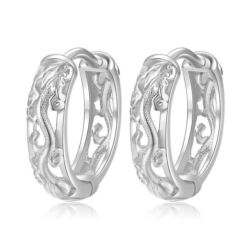 Панк полый дракон резные серьги с пряжкой для ушей для мужчин/женщин черный, белый цвет цвет хип-хоп уличные популярные украшения для ушей