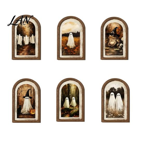 Autumn Tiered Tray Decor Ghost Arched Wall Decor, Cute Halloween Table Sign, Rustic Farmhouse Entryway Tabletop Sign Shelf Art for Mantel Living Room