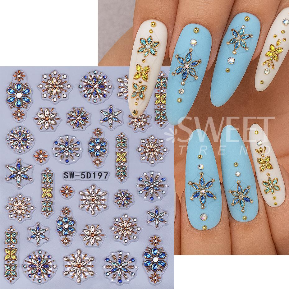 2pcs Bohemian Nail Art Stickers 5D Embossed Love Petals Lines Butterfly Design Nail Decals DIY Manicure Sliders Decoration