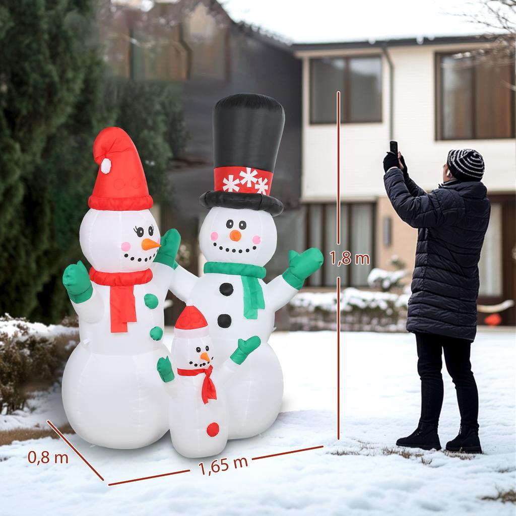Inflatable Snowman Family, 1.8 m Christmas Decoration with LED Lighting for Indoor and Outdoor Use