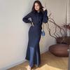 Elegant Women's Commuter Two-Piece Set: Solid Color Shirt & Long Dress