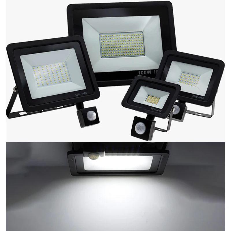 LED Flood Light PIR Motion Sensor IP66 Waterproof Spotlight Wall Lamp 20W 30W 50W 100W AC220V Street Outdoor Floodlight