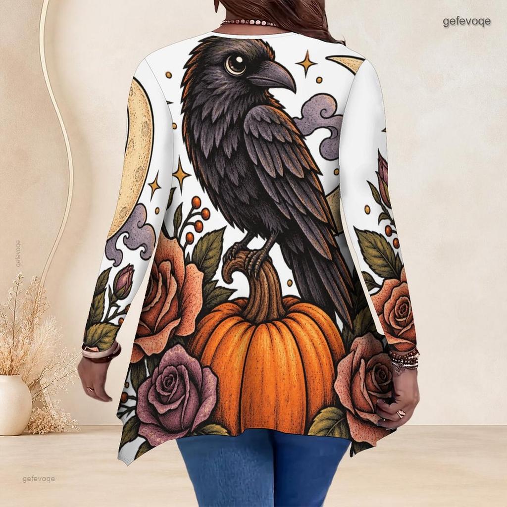Plus Size Women V Neck Long Sleeve Loose Casual Top Featuring Irregular Split Hem