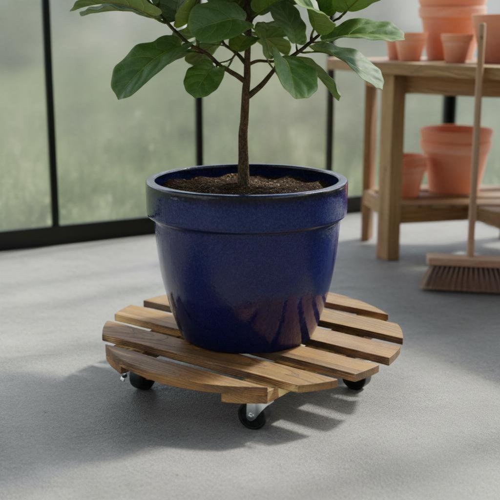 Round Planter Stand with Wheels Sturdy Construction Flower Pot Stand with Wheels Round Plant Rolling Stand Sleek Finish