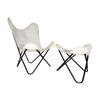 Handmade Butterfly Chair - White Leather Iron Openable Chair & Footstool