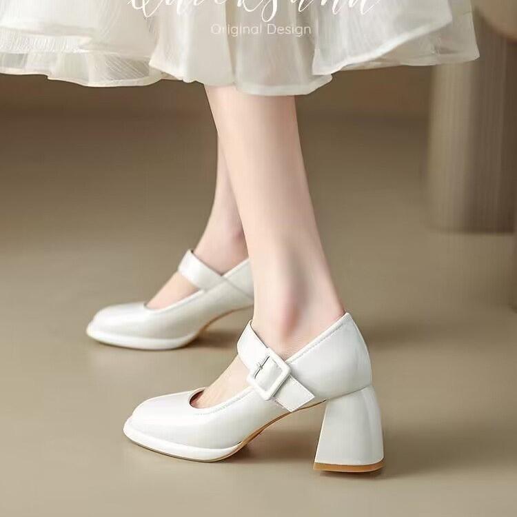 Туфли Мэри Джейн на высоком каблуке женские весна 2025 новые модные темпераментные туфли с круглым носком французские ретро милые туфли Мэри Джейн