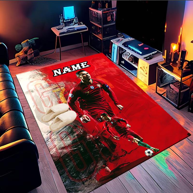 Custom Name Rona-ldo's Legacy Soccer Rug Game Carpet, Floor Mat for Bedroom Living Room Entryway Rug, Home Decor Idea Gift for Christmas birthday