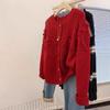 Red Sweater Women's Autumn and Winter Thickened Lazy Wind Knitted Cardigan Design Sense Top
