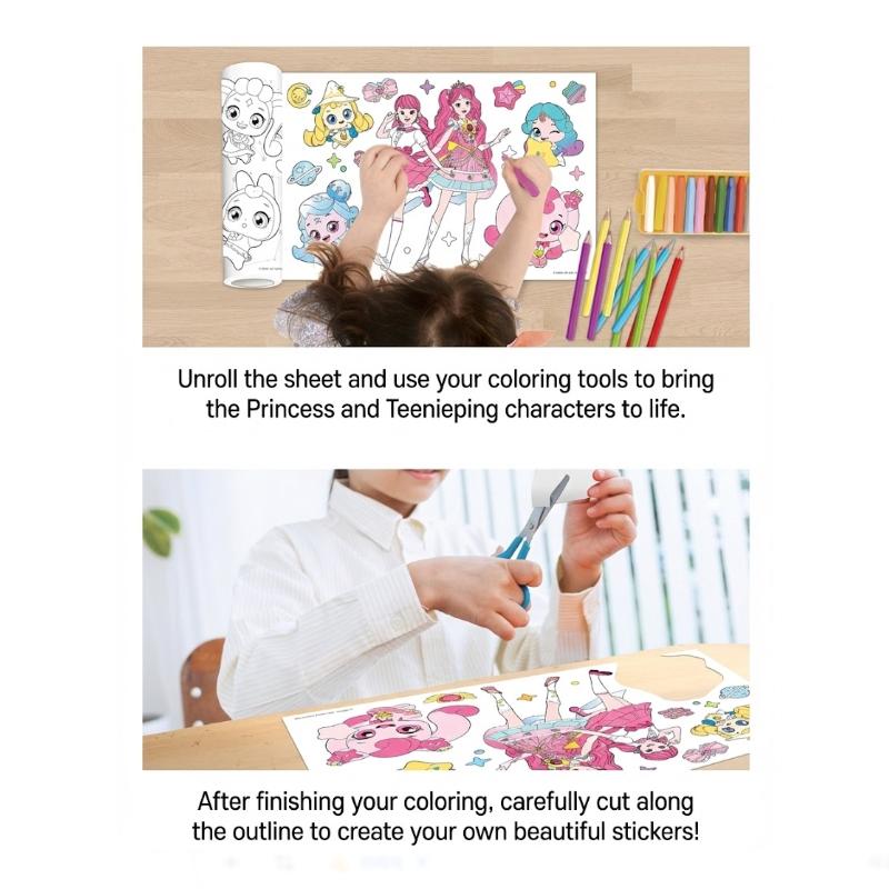 Made In Korea, KC Certified - Princess Catch! Teenieping Season 5 – BIG Roll Coloring Sticker