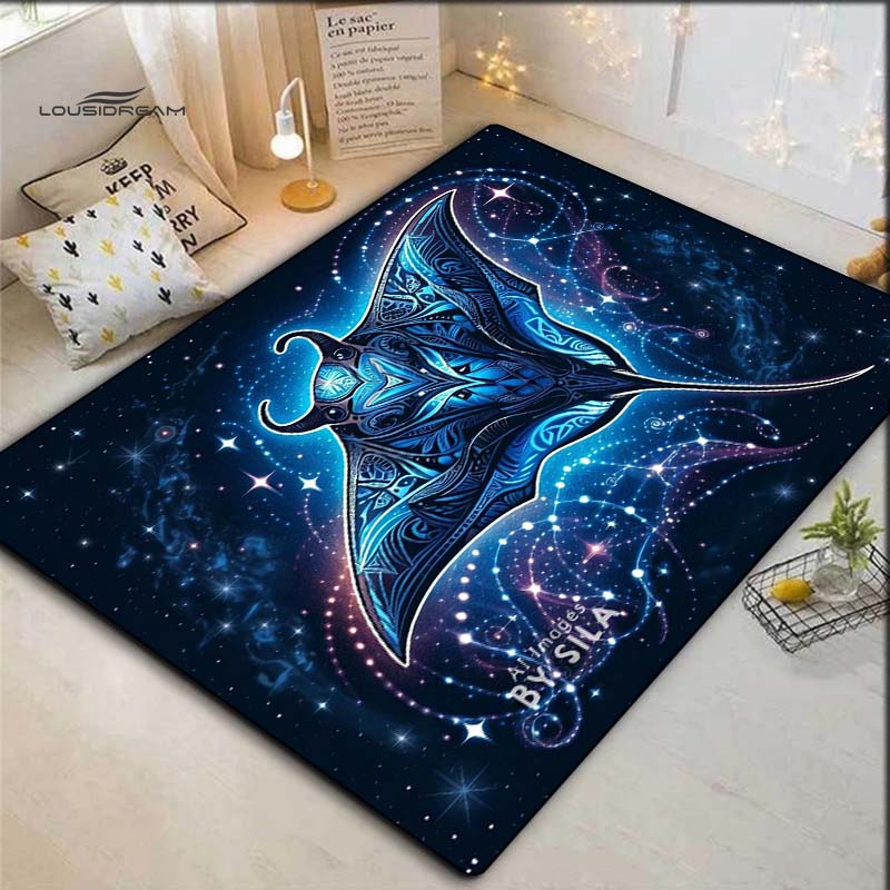 Neon Lightning Shark Area Rug, Cool Ocean Animal Mat