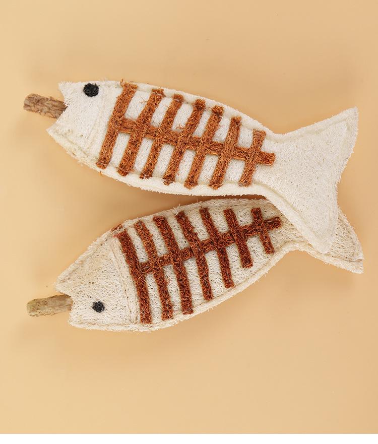 Catnip Fishbone Loofah Teething Toy for Self-Entertainment and Stress Relief