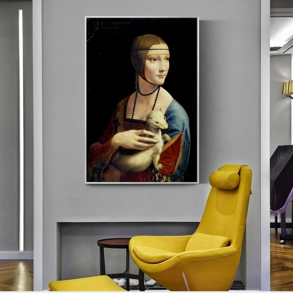 Lady with Ermine, Reproduction Paintings On Canvas On the Wall of Leonardo Da Vinci, Famous Canvas, Wall Art, Home Decor, Background