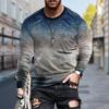 New 3D Purple Gradient  Print Mens Tshirts Long Sleeve Tees Round Neck Casual Pullover Mens Clothing Plus Size