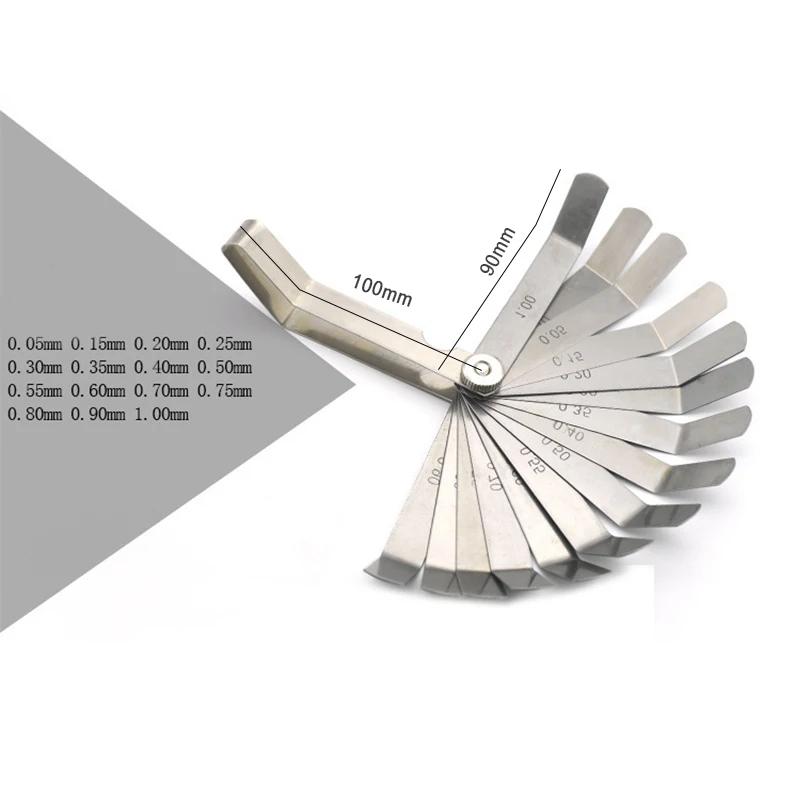 16 Blades Metric Feeler Gauge 0.05-1.0mm Curved Valve Offset Meansurement Tool for Spark Plug Gap Valve Tappets