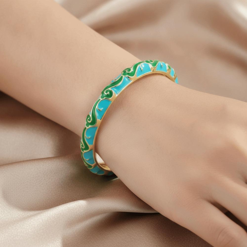 Exquisite Painting Cloisonne Lucky Bangle Lightweight Metal Ethnic Pattern Cuff Holiday Presents