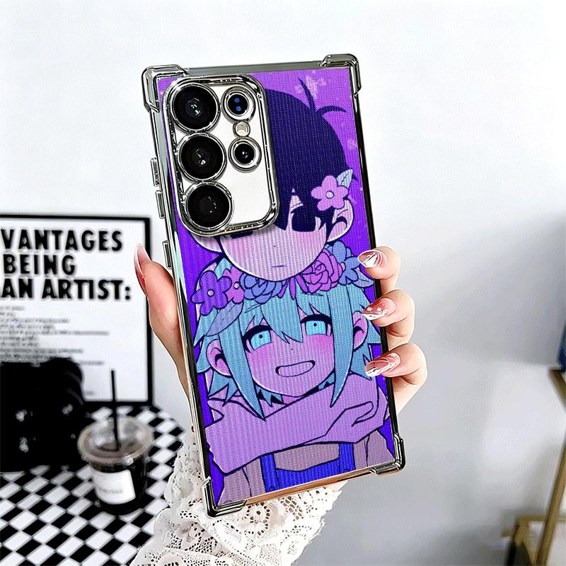 O-Omori Cartoon Game Plating Phone Case For Samsung Galaxy S24 S25 FE S26 Edge S23 Ultra S22 S21 Plus S20 Anti-Fall Airabag Cove