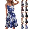 Ladies Casual Summer Cotton Sleeveless Spaghetti Strap Adjustable Waist Sundress