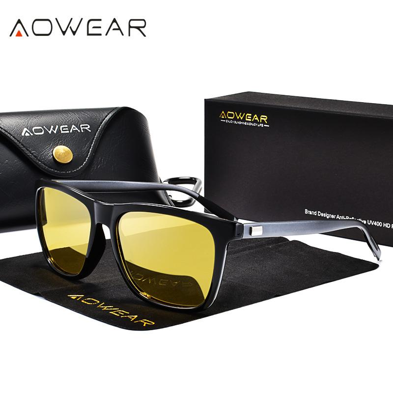 AOWEAR HD поляризованные очки ночного видения для женщин квадратные желтые очки ночного вождения солнцезащитные очки женские очки для водителя Gafas