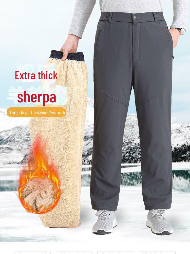 Dad's Cotton Outerwear: Thickened Velvet Trousers for Autumn/Winter - Warm Lambskin Pants for Middle-aged & Elderly.