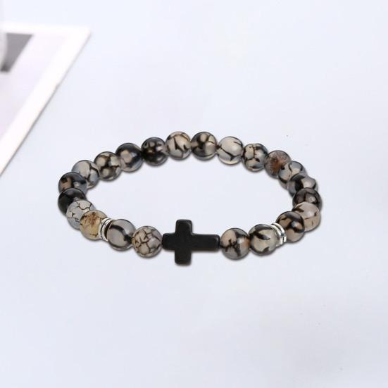 Браслет-крест для мужчин и женщин, браслет-крест из бисера из камня, эластичный браслет из камня, религиозный браслет, ювелирные изделия, подарки для христиан