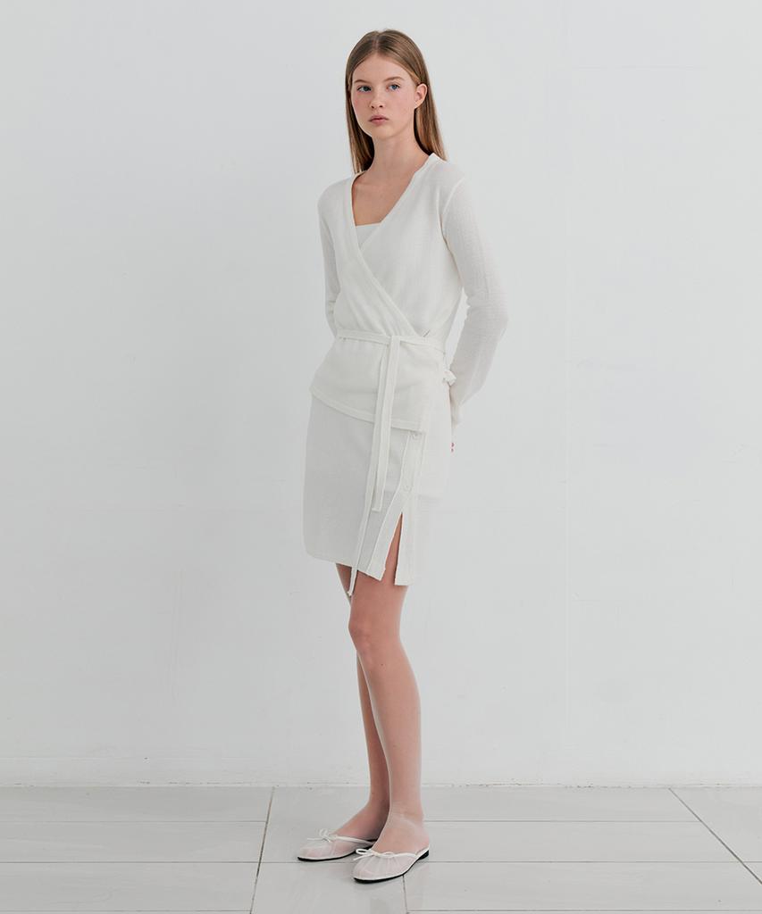 Itove Seoul Boucle Cotton Layered Skirt Ivory