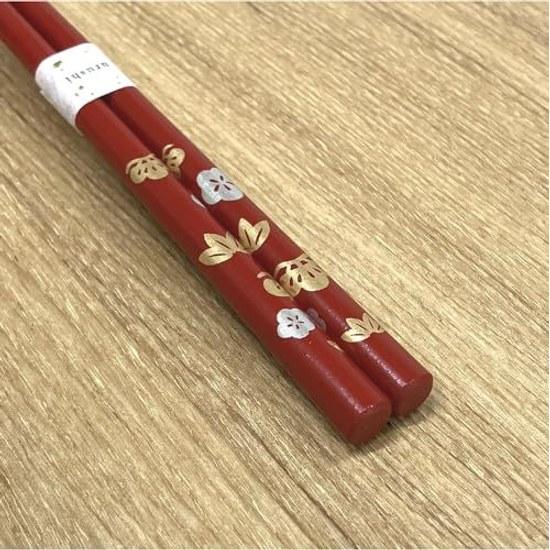 Hashimoto Kosaku Lacquerware Store Matsutake Ume Red Noto Hiba Urushi Chopsticks Lucky Item 1 Set Paulownia Box Wajima Made Japan 23cm Lightweight