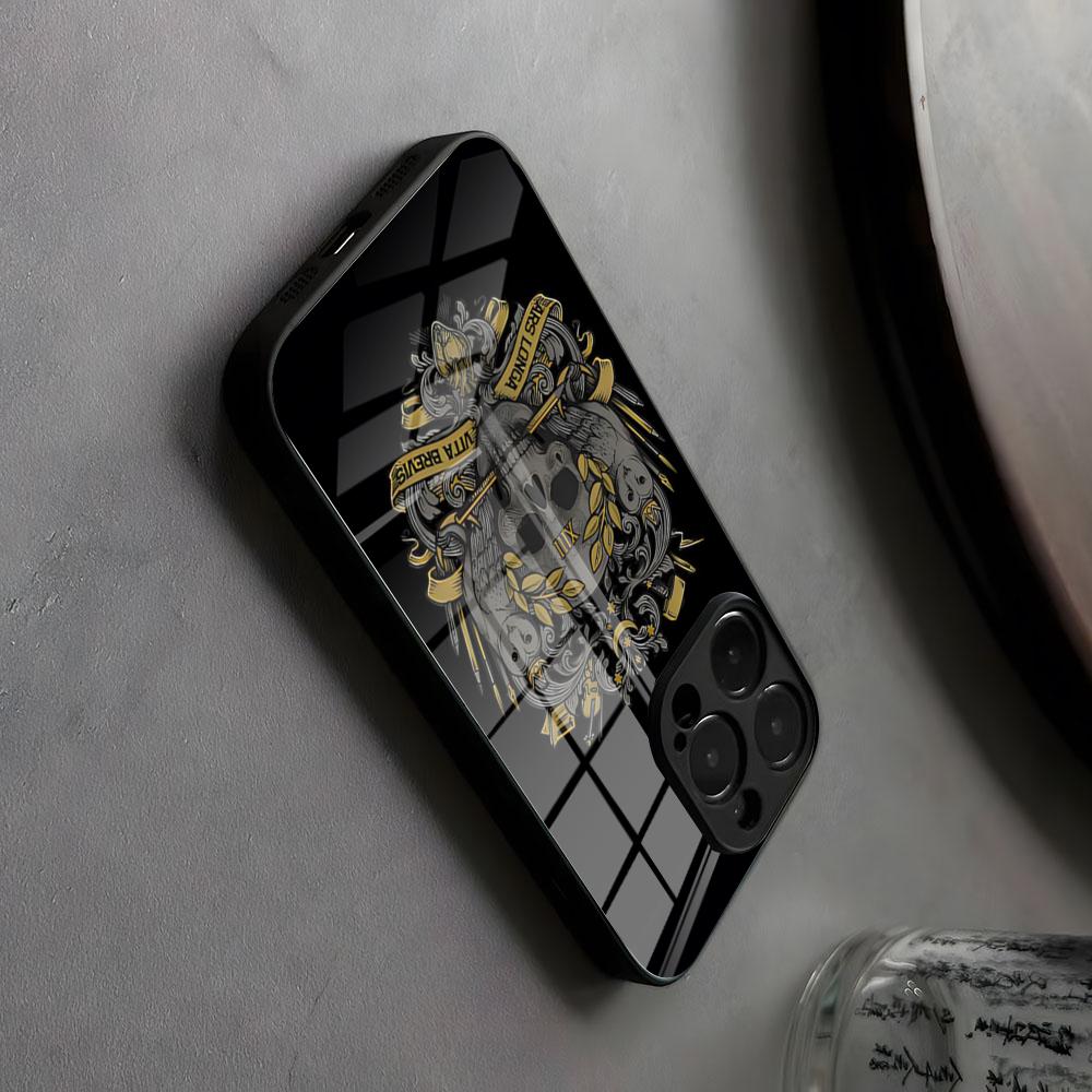 Чехол для телефона 'Оккультный череп' Черно-белый Стеклянный Для IPhone17 Air 16 15 17 14 Pro Max 13 12 11 X XS XR Plus Для Samsung S 25 24 23