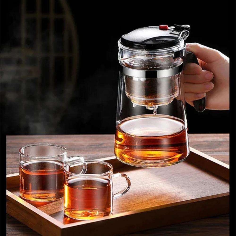 Термостойкий стеклянный чайник с фильтром One Click, кофеварка для чая и кофе, дизайн с разделением воды, домашняя чайная утварь
