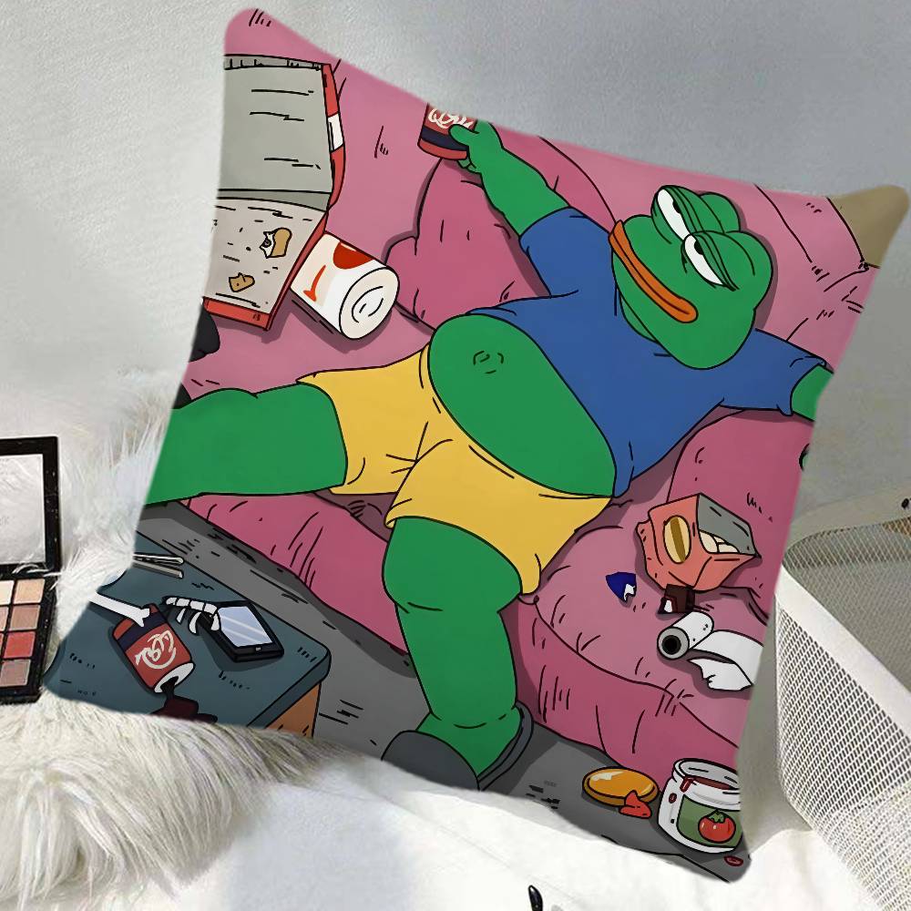 Cartoon PPepe The Frog Funny Pillow Case Square Pillow Bedroom Sofa Leisure Comfort Cushion Car Home Decoration