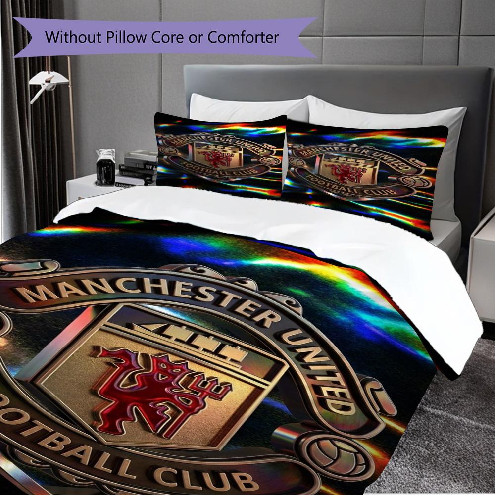 Manchester Emblem Display Bedding (1 * duvet cover + 2 * pillowcase, without core) 2D Flat Bedding set Christmas birthday gift