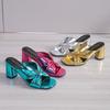 Women Heel Slippers Summer Block High Heels Women Slip On Mules Plus Size 42 Casual Daily Fashion Women Gold Open Toe Slides