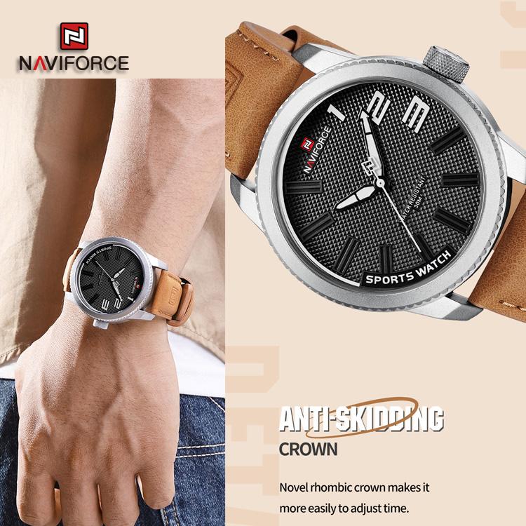 Naviforce NF9202 Креативные подарочные кожаные мужские часы Кварцевые модные спортивные наручные часы