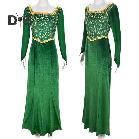 Princess Style Dress Stage Show Performance Cosplay Costume Dress Floral Print A-line Long Sleeve Maxi Dress Square Neck Wedding Graduation Cocktail