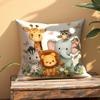 Cute Safari Animals Pillow Cover Cartoon Print Whimsical Jungle Cushion Case For Sofa Bed Couch Kids Nursery Home Decor